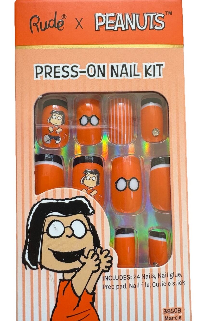 RUDE X Peanuts Press On Nail Kit Marcie New 38508 Fake Nails Orange Black